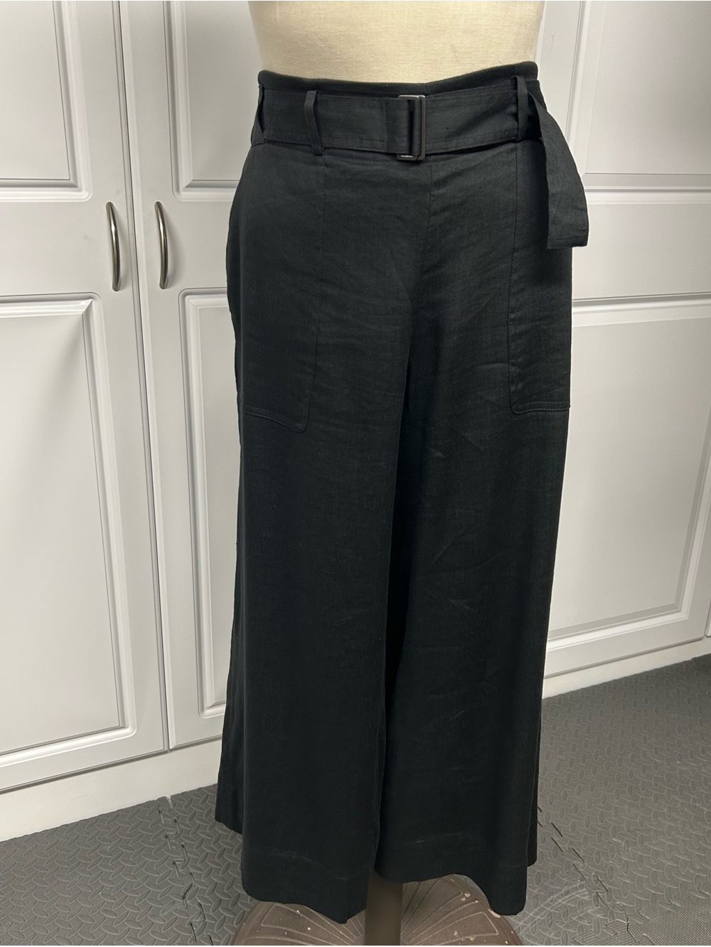 Vince Size 10 Wide-Leg High-Waist Pants — Black Linen Blend